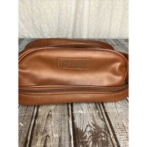 Original Penguin Brown Faux Leather Travel Cosmetic Bag 10”
